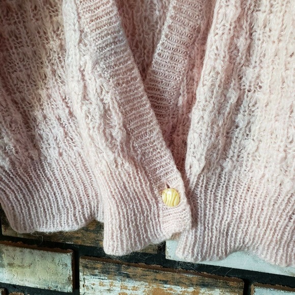 Vtg 80s Pink Ninon Fuzzy Knit Oversized Cardigan Sweater Size L - Picture 3 of 5